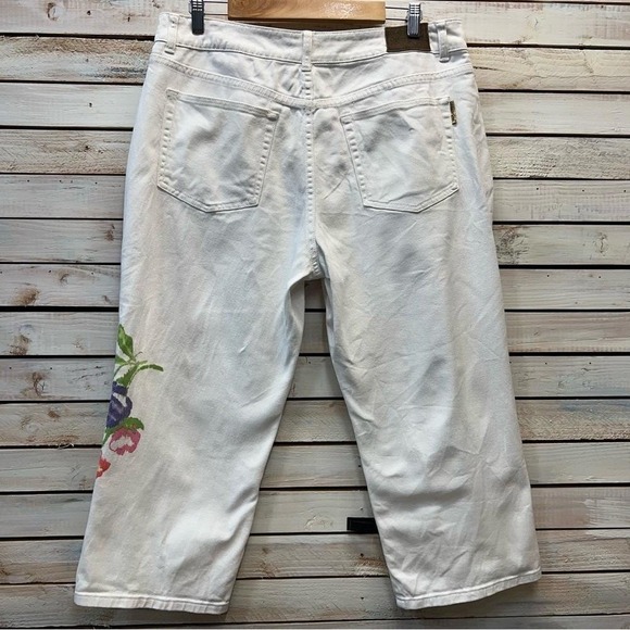 Vintage Coldwater Creek White Floral Wide Leg Cropped Jeans Cottagecore Boho 16P - Picture 3 of 9